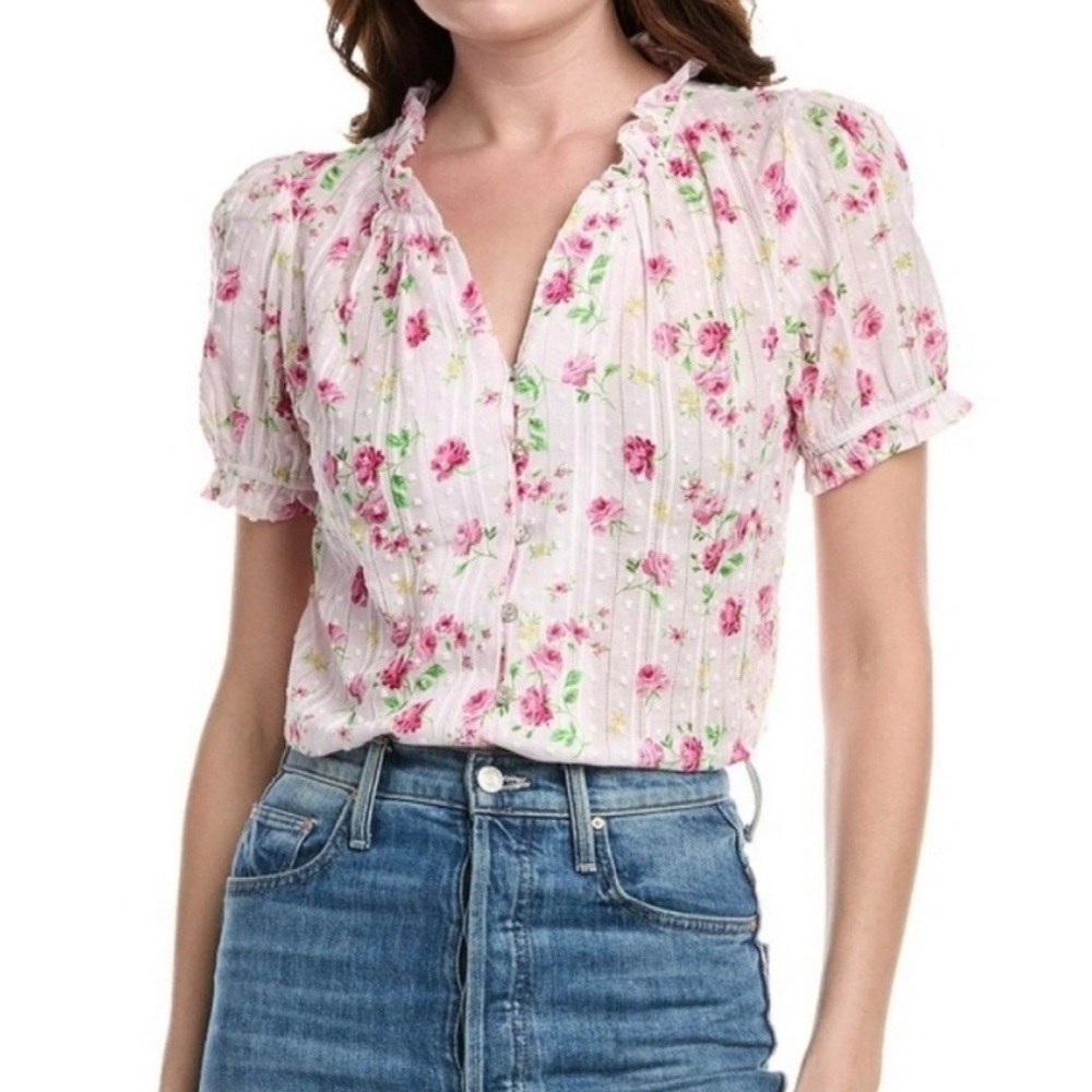 NANETTE LEPORE NWT Lace Trimmed Button Front Blouse in Floral Aurora Print XL